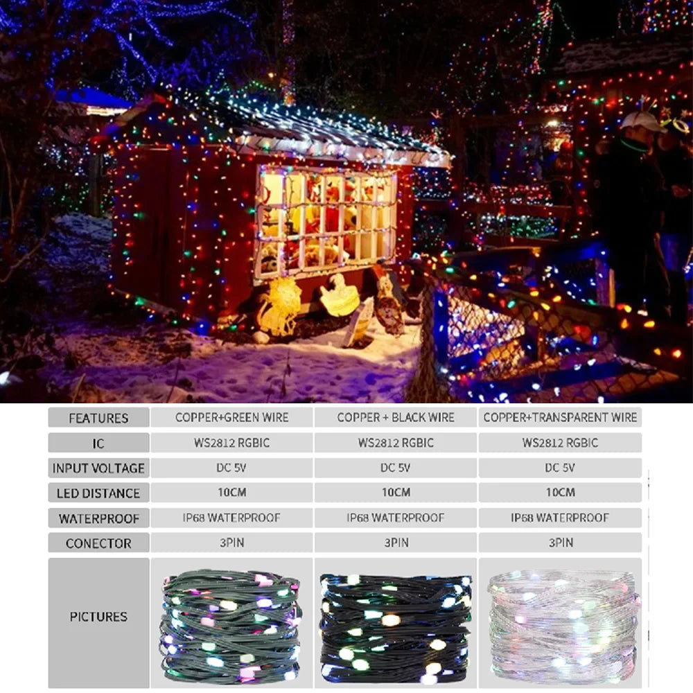 WS2812B RGBIC LED String 5M-20M Party Christmas Lights Dream Color WS2812 Addressable Individually String Outdoor Waterproof 5V